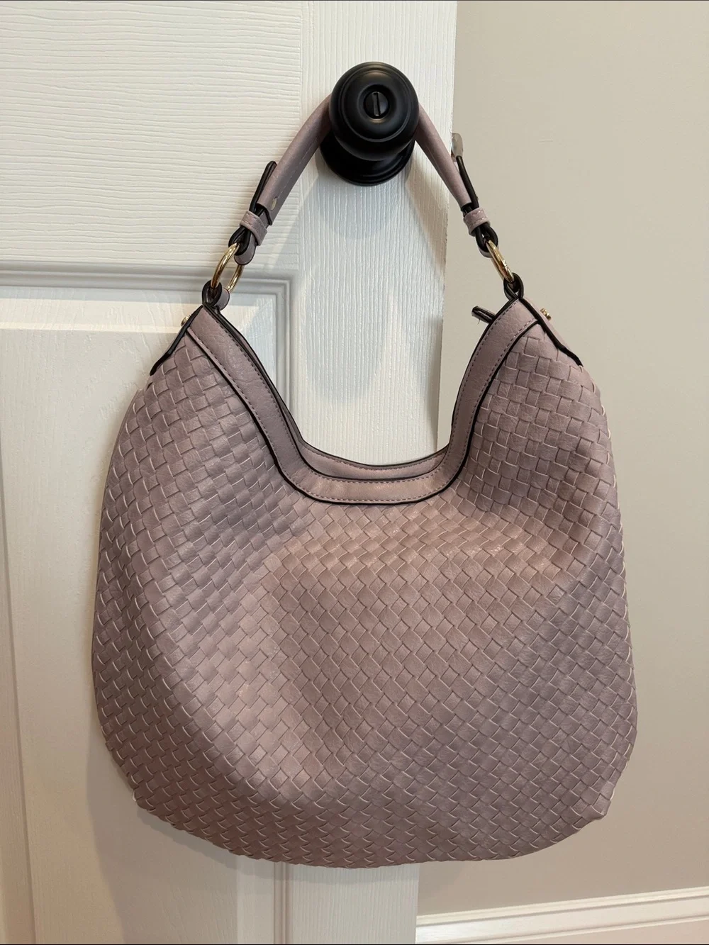 Woven Hobo Vegan Leather Shoulder Bag with Detachable Cross Body Strap in Violet